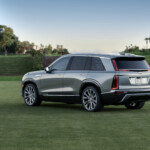 The 2026 Cadillac VISTIQ rear ¾ in Argent Silver